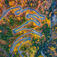 Straight-down view from flying drone of Maloya pass. Extraordinary morning scene in Swiss Alps, Upper Engadine in canton of the Grisons, Switzerland, Europe. Traveling concept background.