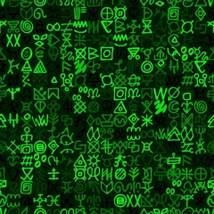 Digital green matrix and computer code symbols vector seamless background.