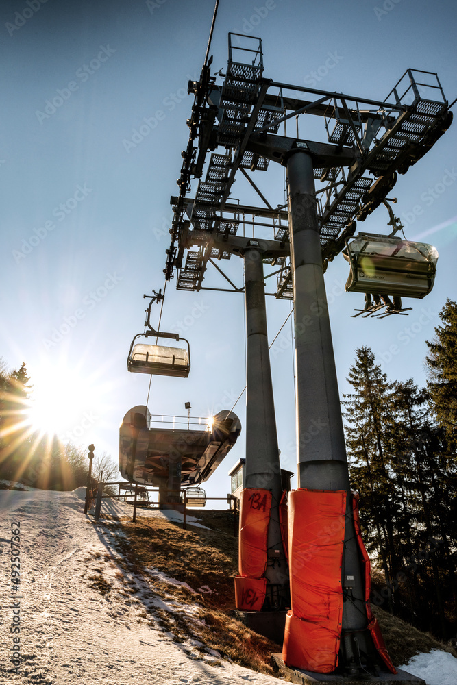 Wall mural Top station of ski-lift chair at Salamandra resort in winter season, Slovakia