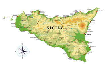 Sicily highly detailed physical map - 492507523