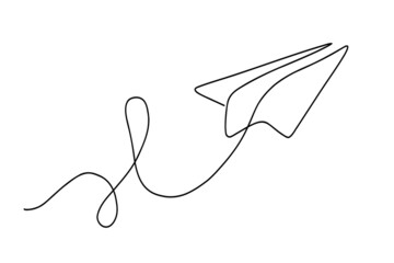Airplane drawn with one line. Isolated on white background. Vector illustration. Drawing a continuous line.