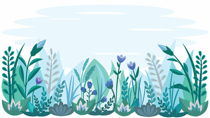 Floral background, abstract meadow plants and flowers, flat vector illustration.