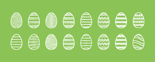 Ornament Easter eggs set. Graphic eggs with stripes, waves and zigzags. Hand drawn vector elements for Easter design