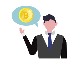 ビットコインについて説明している男性 ビジネスマン