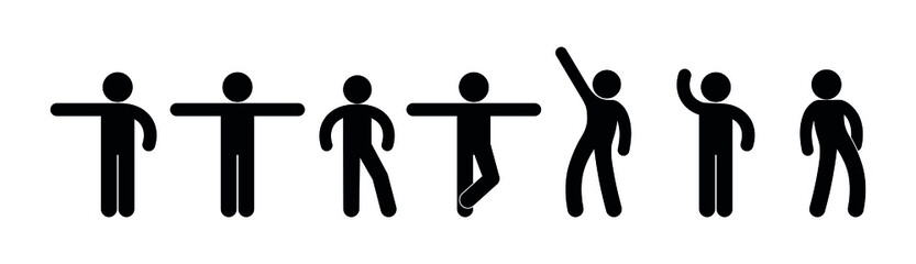 man icon, collection of human silhouettes in various poses, people waving their hands, isolated vector pictograms