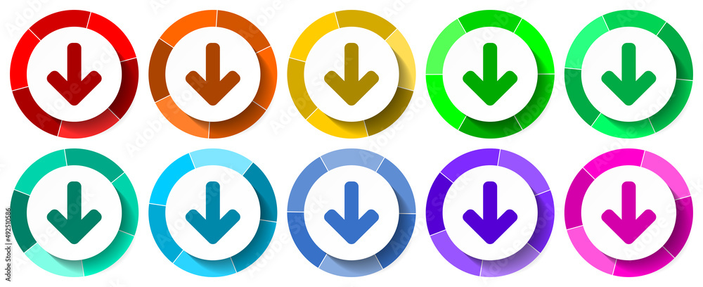 Fototapete arrow down icon set, flat design vector illustration in 10 colors options for mobile applications an