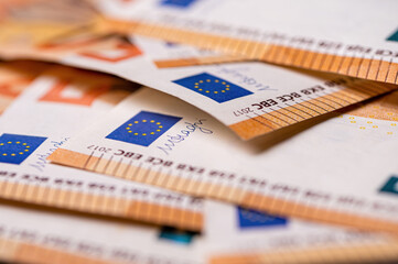 50 euro banknotes close up. Cash background