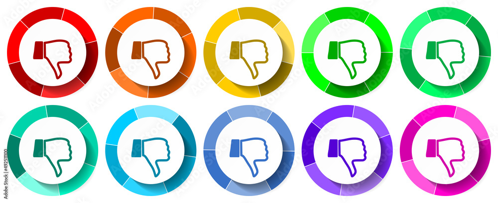 Aufkleber dislike icon set, unlike flat design vector illustration in 10 colors options for mobile application