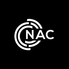 NAC letter logo design. NAC monogram initials letter logo concept. NAC letter design in black background.