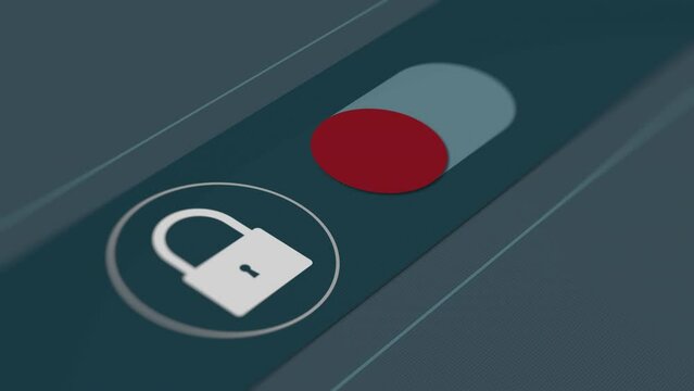 close-up of a computer monitor, slide to unlock, padlock animation, concept of computer security (3d render)