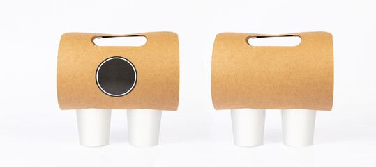 take away glass served on white background