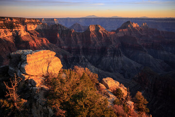Fototapeta na wymiar North Rim Sunset at Bright Angel Point, Grand Canyon National Park, Arizona