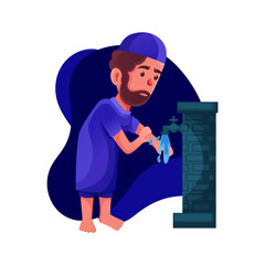 Muslim character illustration performing ablution