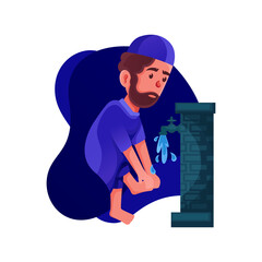Muslim character illustration performing ablution