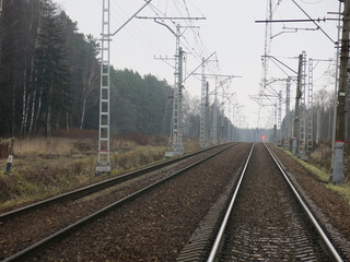 Plakat railway with rails and sleepers in autumn in the Moscow region