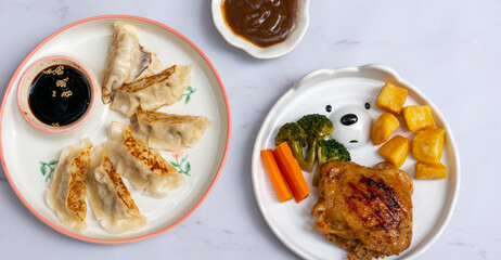 Steaks and Gyoza Mixed Dishes