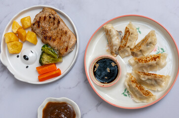 Steaks and Gyoza Mixed Dishes