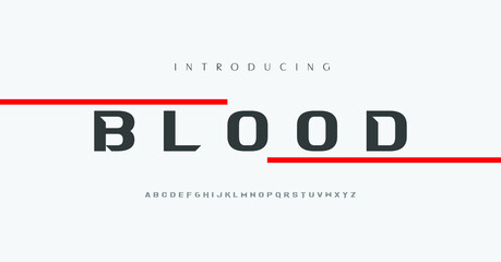 Fototapeta BLOOD Modern Minimal Tech font style. Tech letter typeface. Luxury Vector Logo illustration. obraz