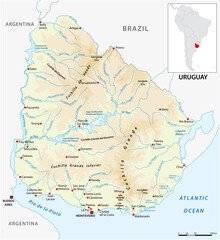 physical vector map of the south american state of Uruguay 