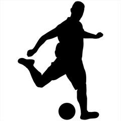 Black silhouette of a soccer player swinging his foot on the ball.