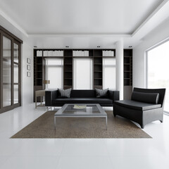 Home decor. Living room. Stylish interior 3D render. Modern apartment 3D illustration.