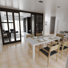 Home decor. Living room. Stylish interior 3D render. Modern apartment 3D illustration.