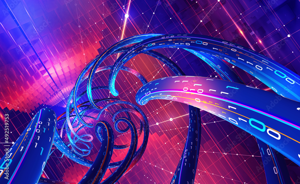 Leinwandbilder cyber flow in digital databases. big data analysis in high-tech business corporations. 3d illustrati