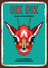 Dik dik face vector iilustration in retro vintage poster style, perfect for tshirt design and wall decor