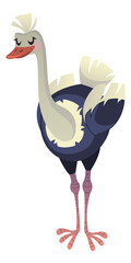 Cartoon ostrich. Big exotic bird. Farm animal