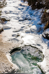 Pontresina, Berninabach, Val Bernina, Dorf, Berninapass, Winter, Wintersport, Wanderweg, Langlauf, Langlaufloipe, Oberengadin, Alpen, Graubünden, Schweiz