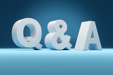 The concept word q and a, questions and answers on blue background.
