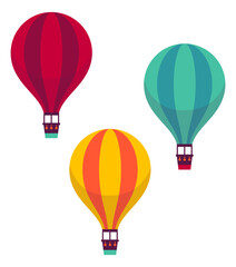 Hot air balloons. Colorful flying transport. Air travel symbol
