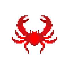 Crab pixel art. Sea cancer 8bit. Sea animal pixelated Vector illustration