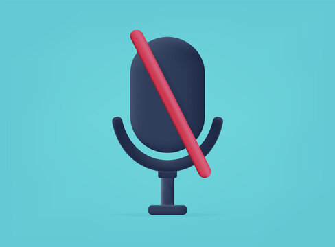 3d Microphone off icon. A device without sound audio recording, interviews. Does not work. Error playback and volume connection. Mic, headset  for speaker or podcast recording on green. Vector 