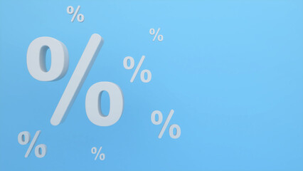 percentage icon on a light blue background,product price discount,3D rendering