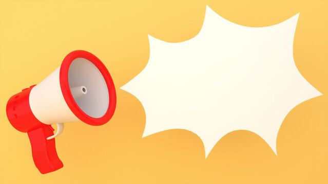 red megaphone on yellow background,Notifications, announcements, keep you informed of important news.,3d rendering
