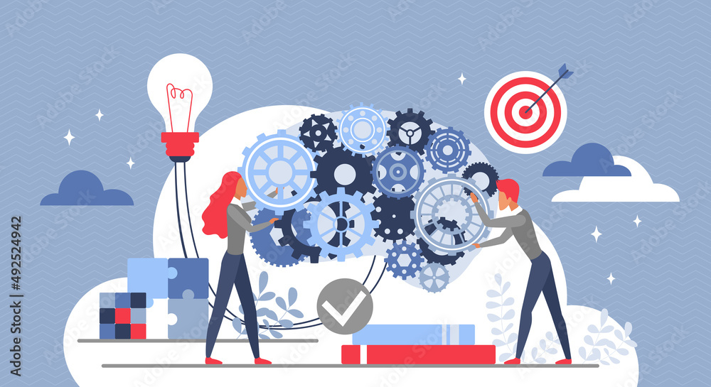 Aufkleber business people generate creative new idea vector illustration. cartoon team of woman and man charac