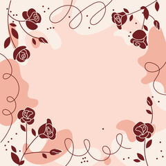 Square art template with burgundy rose flowers frame