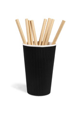 Brown Paper Straws in Black cup