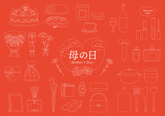 母の日イラスト_主線のみ_白