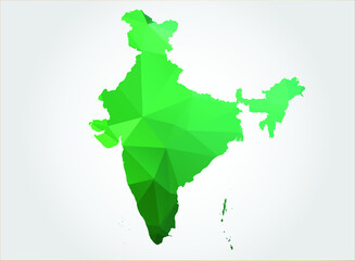 India Map. Green Color on white background polygonal