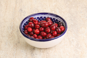 Ripe sweet tasty cranberry in the bowl