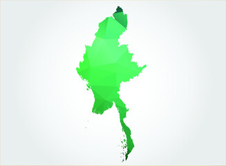 Myanmar Map Green Color on white background polygonal