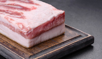 Close-up fat Salted lard homemade lard on a wooden board