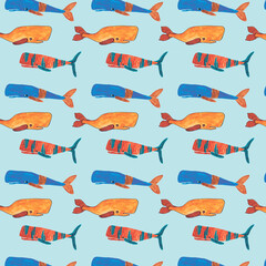 Seamless pattern with whales.