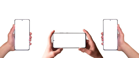 Smartphone similar to Samsung Galaxy with green screen for Infographic Global Business Marketing Plan, mockup model similar to Samsung isolated Background of ai digital investment economy - Clipping P