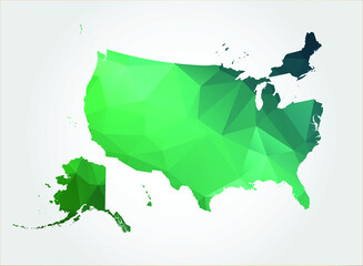 USA Map. Green Color on white background polygonal