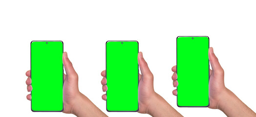 Smartphone similar to Samsung Galaxy with green screen for Infographic Global Business Marketing Plan, mockup model similar to Samsung Galaxy isolated Background of ai digital investment economy - Cli