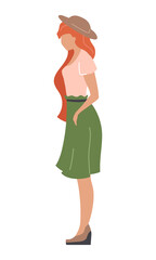 Stylish ginger haired girl semi flat color vector character. Standing figure. Full body person on white. Farm girl outfit simple cartoon style illustration for web graphic design and animation