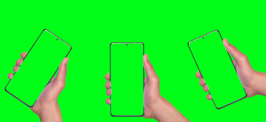 Smartphone similar to Samsung Galaxy with green screen for Infographic Global Business Marketing Plan, mockup model similar to Samsung Galaxy isolated Background of ai digital investment economy - Cli